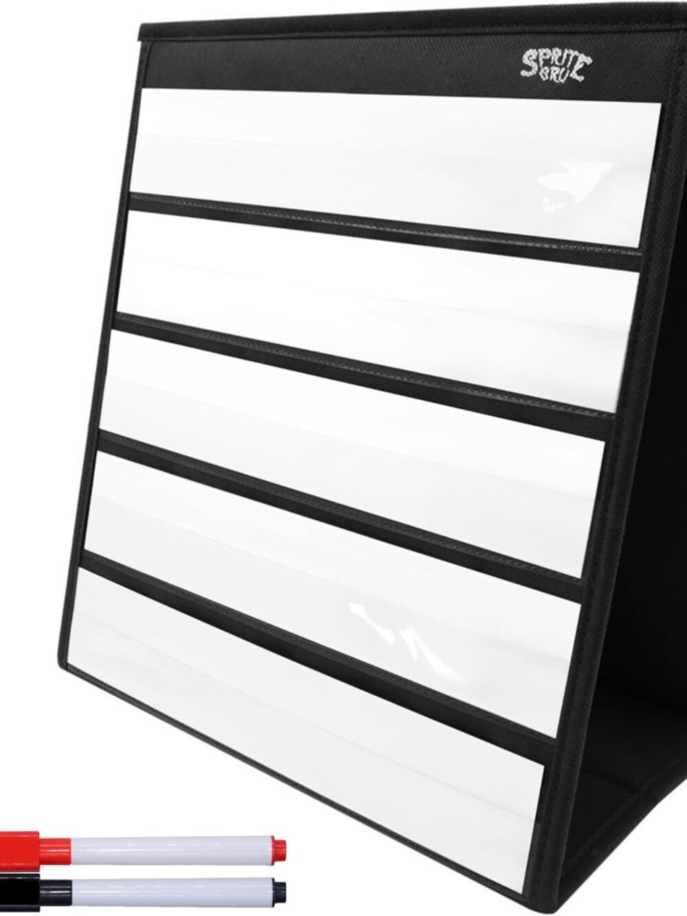 Black Tabletop Desktop Pocket Chart with Bonus 20X Dry Erase Cards. Double Sided